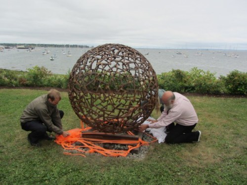 “Ridin’ the Rails to Rockland,” a sphere sculpture consisting of railroad spikes -Rockland, Maine